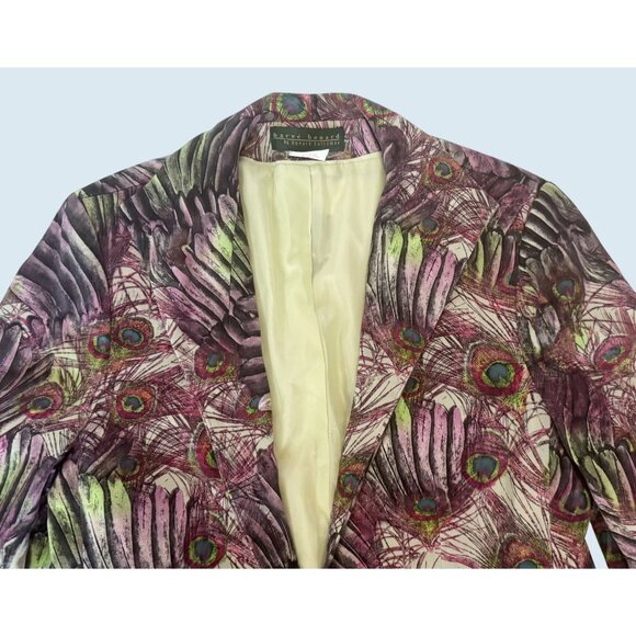 Vintage HARVÉ BENARD Peacock Printed Blazer Jacket Size Medium - Picture 3 of 8